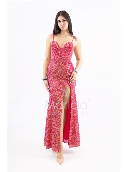 Abito a sirena  lungo con strass e spacco frontale MARICLA ELEGANCE | FP578111FUCSIA